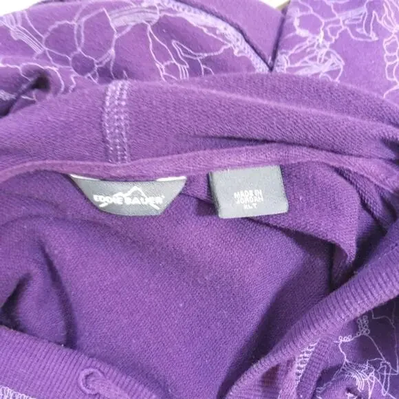 Eddie Bauer purple floral short sleeve hoodie XLT - Picture 10 of 12